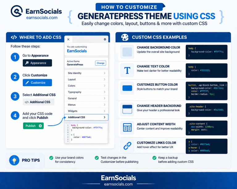 customize GeneratePress using CSS WordPress CSS customization guide GeneratePress design tutorial website color customization